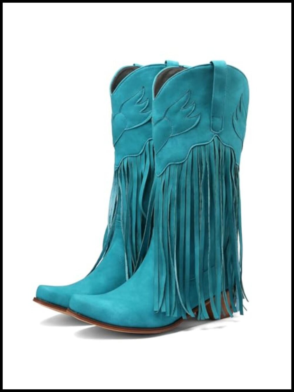 Western Mid Calf Cowboy Boots Fringe Embroidered Pull On
